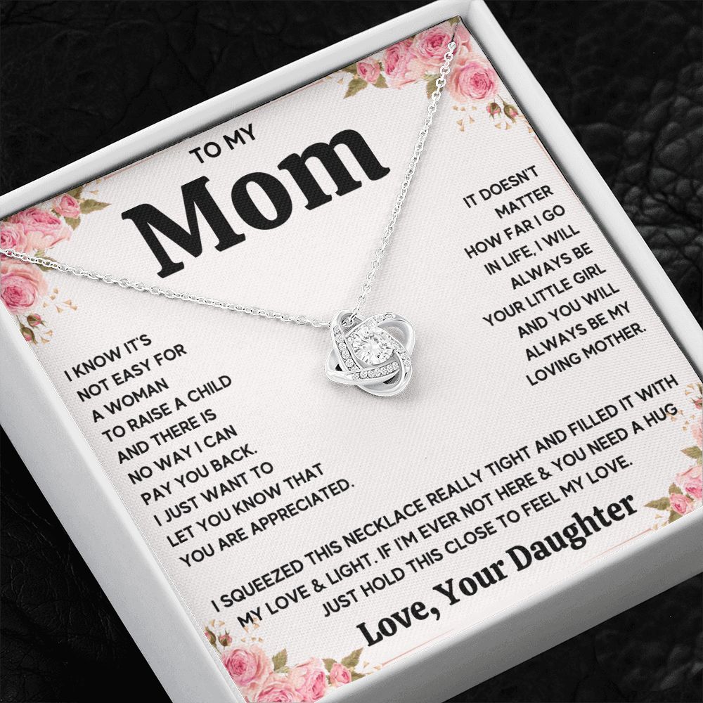 TO MY MOM FROM DAUGHTER SQUEEZED LOVE KNOT NECKLACE GIFT SET