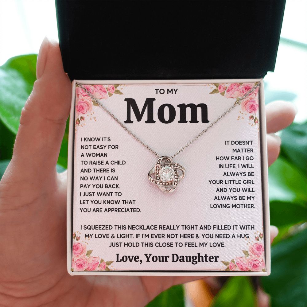 TO MY MOM FROM DAUGHTER SQUEEZED LOVE KNOT NECKLACE GIFT SET