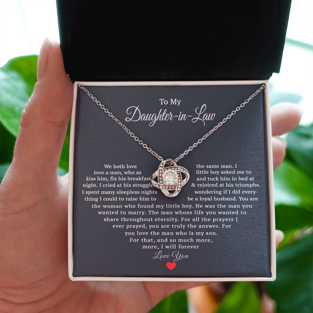 TO MY DAUGHTER IN LAW HEART LOVE KNOT NECKLACE GIFT SET