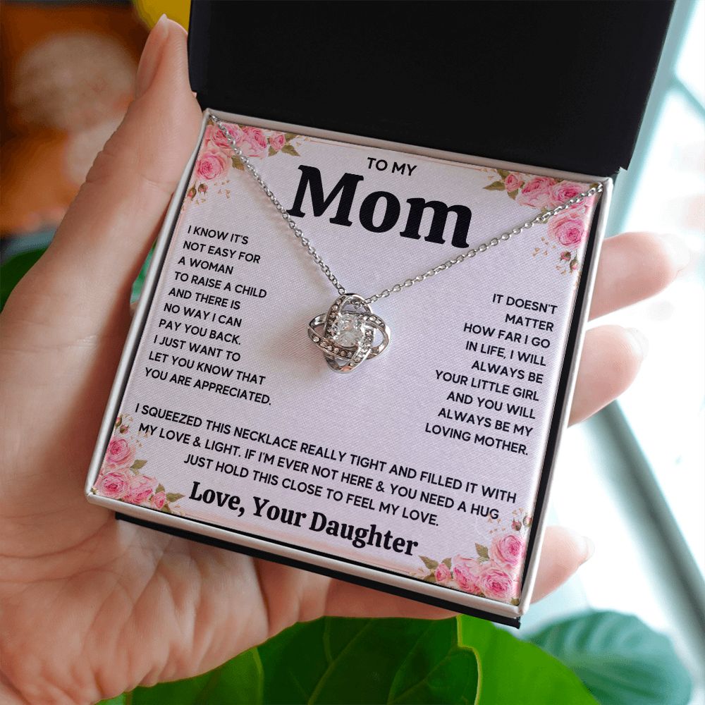 TO MY MOM FROM DAUGHTER SQUEEZED LOVE KNOT NECKLACE GIFT SET