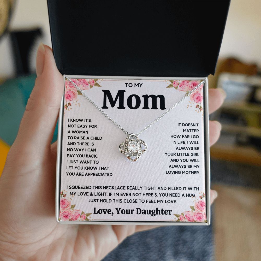 TO MY MOM FROM DAUGHTER SQUEEZED LOVE KNOT NECKLACE GIFT SET