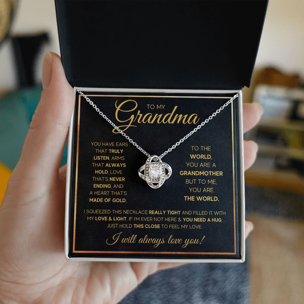 TO MY GRANDMA NEVER ENDING GOLD LOVE KNOT NECKLACE GIFT SET