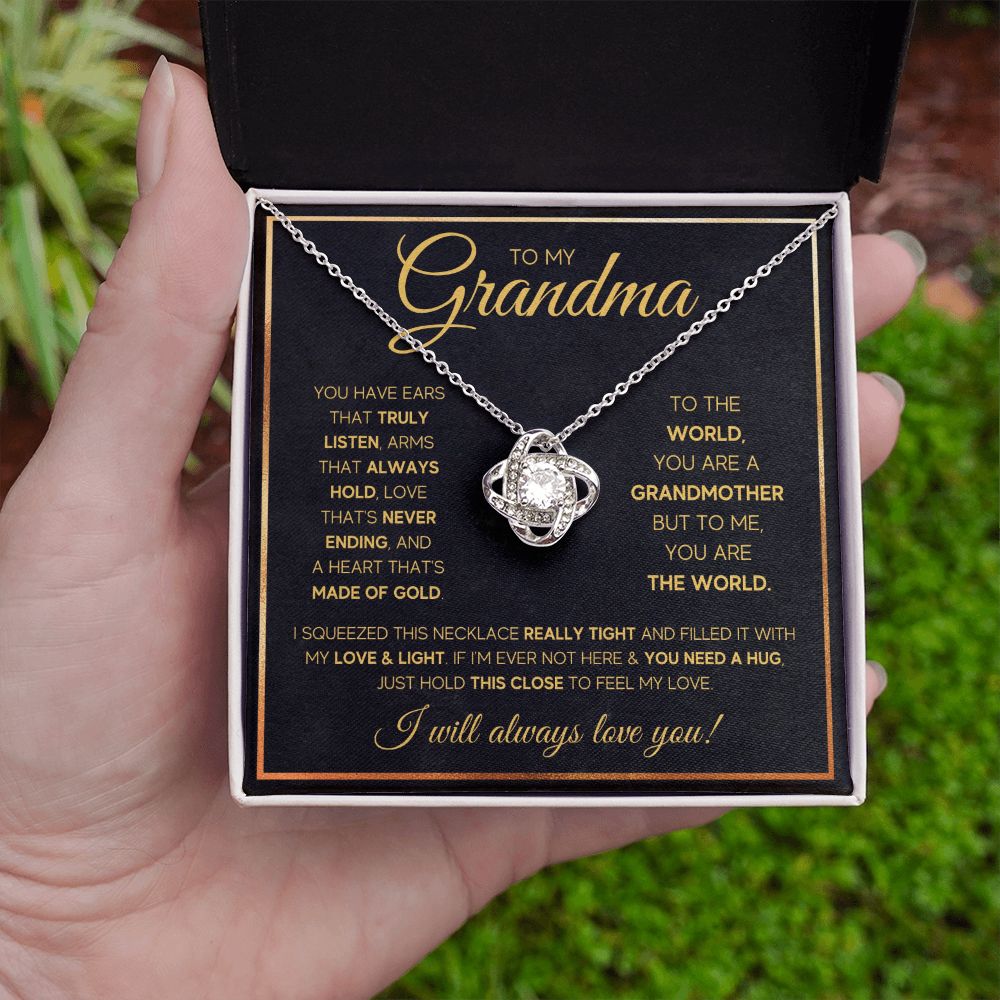 TO MY GRANDMA NEVER ENDING GOLD LOVE KNOT NECKLACE GIFT SET