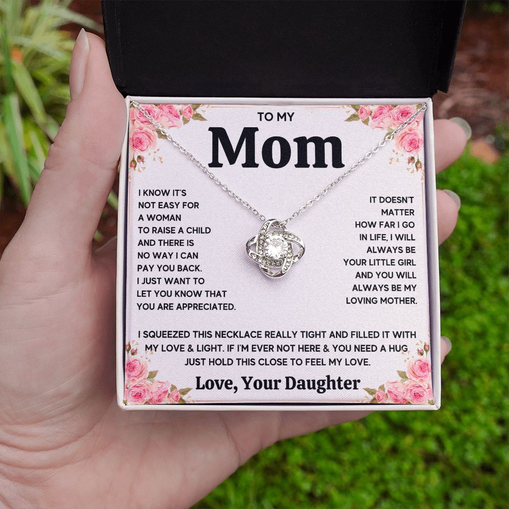 TO MY MOM FROM DAUGHTER SQUEEZED LOVE KNOT NECKLACE GIFT SET