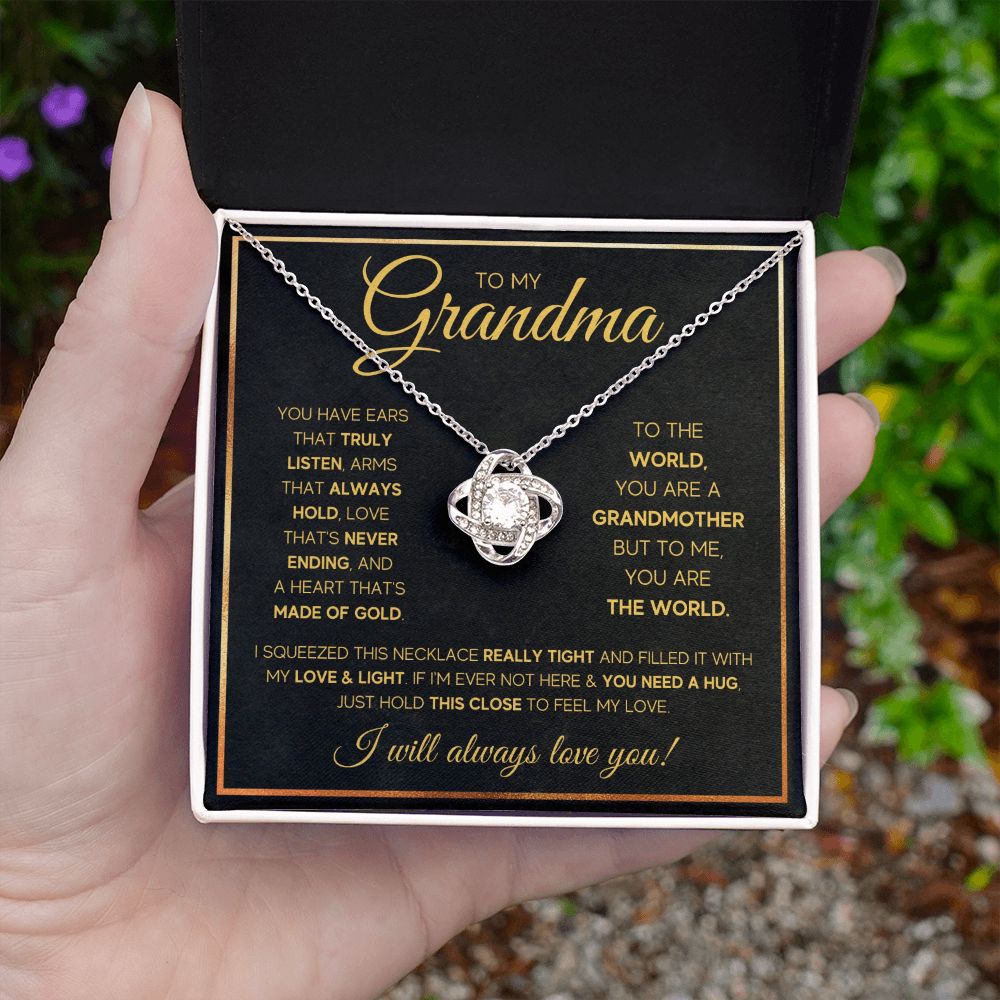 TO MY GRANDMA NEVER ENDING GOLD LOVE KNOT NECKLACE GIFT SET