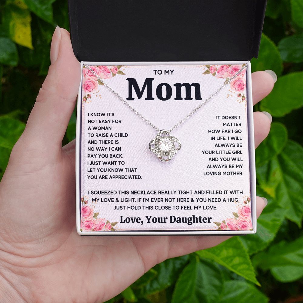 TO MY MOM FROM DAUGHTER SQUEEZED LOVE KNOT NECKLACE GIFT SET