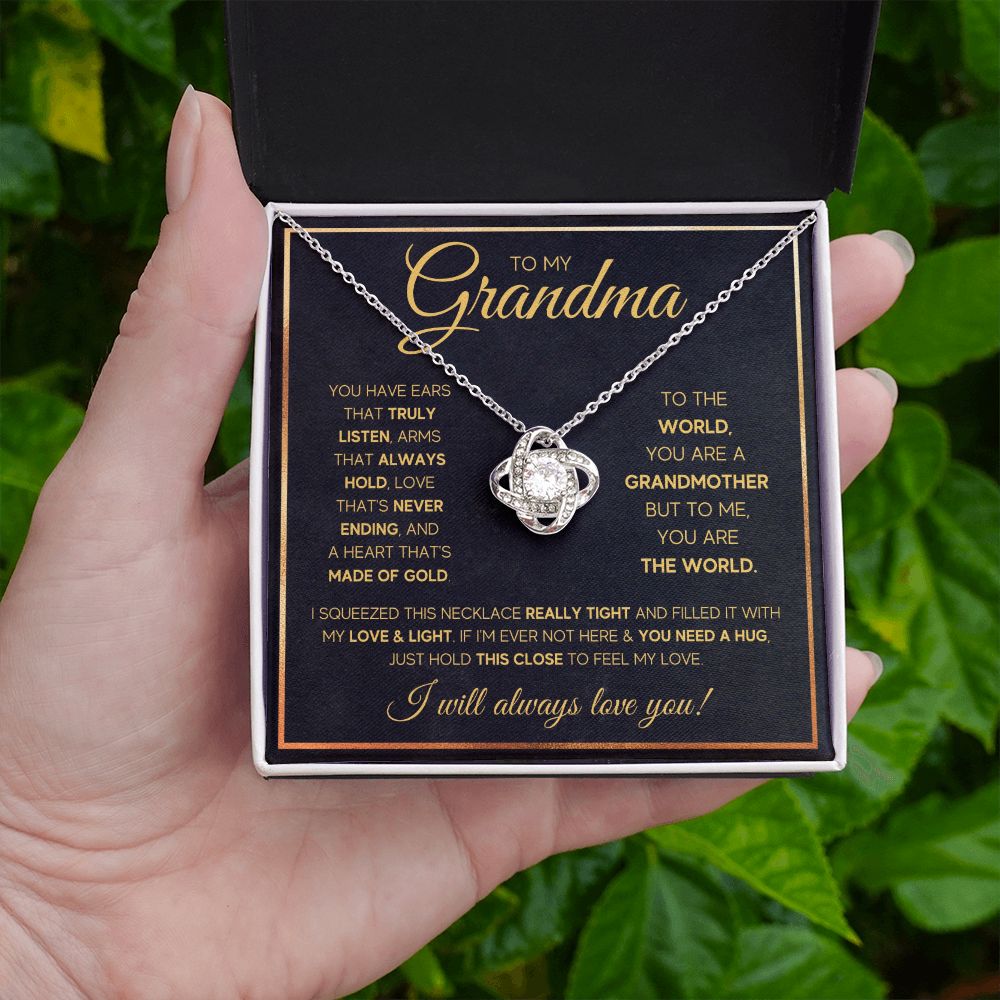 TO MY GRANDMA NEVER ENDING GOLD LOVE KNOT NECKLACE GIFT SET