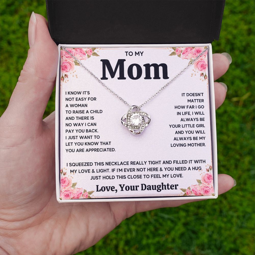 TO MY MOM FROM DAUGHTER SQUEEZED LOVE KNOT NECKLACE GIFT SET