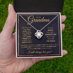 TO MY GRANDMA NEVER ENDING GOLD LOVE KNOT NECKLACE GIFT SET