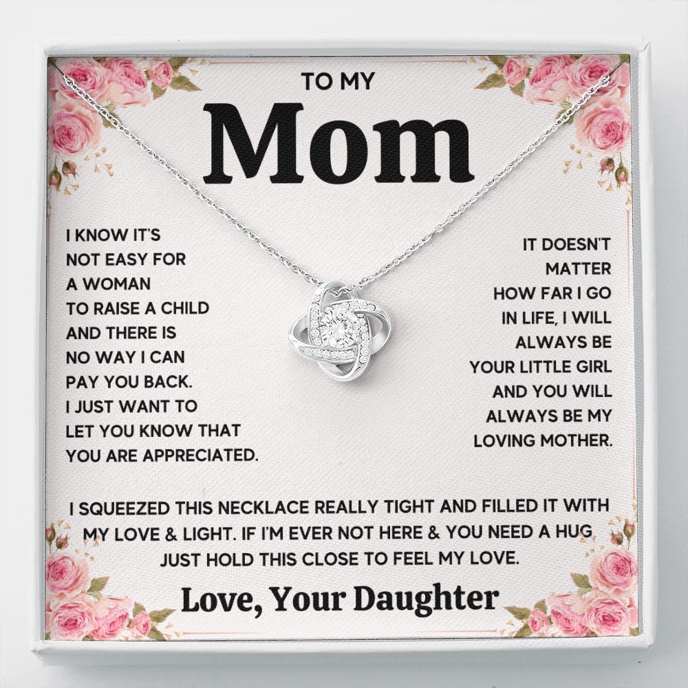 TO MY MOM FROM DAUGHTER SQUEEZED LOVE KNOT NECKLACE GIFT SET