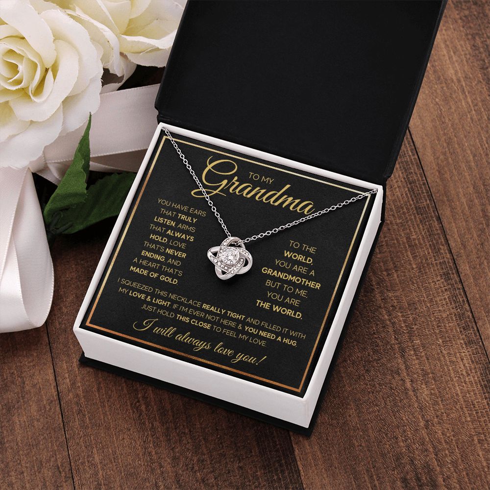 TO MY GRANDMA NEVER ENDING GOLD LOVE KNOT NECKLACE GIFT SET