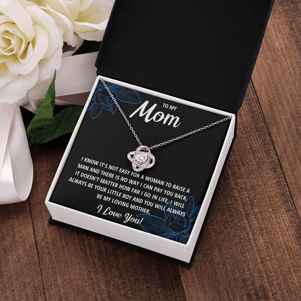 TO MY MOM LITTLE BOY BLACK LOVE KNOT NECKLACE GIFT SET
