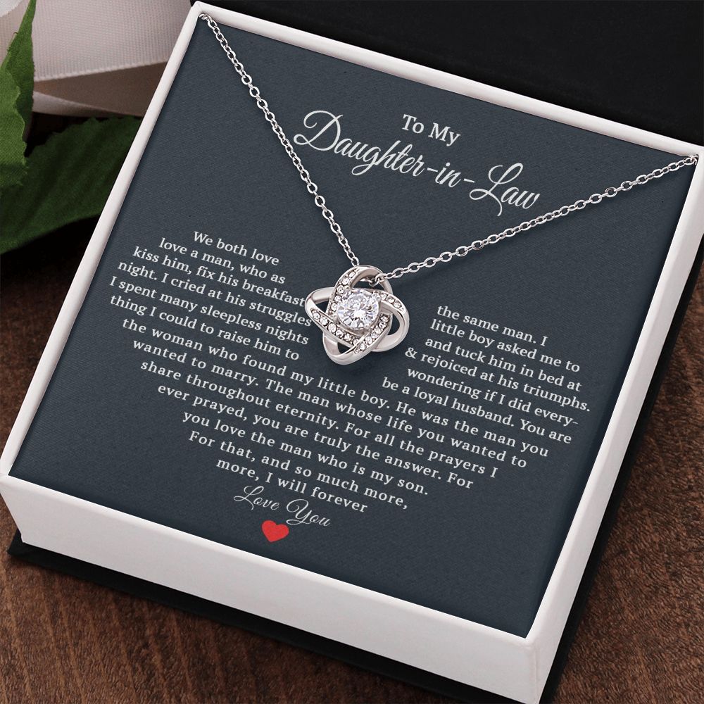 TO MY DAUGHTER IN LAW HEART LOVE KNOT NECKLACE GIFT SET