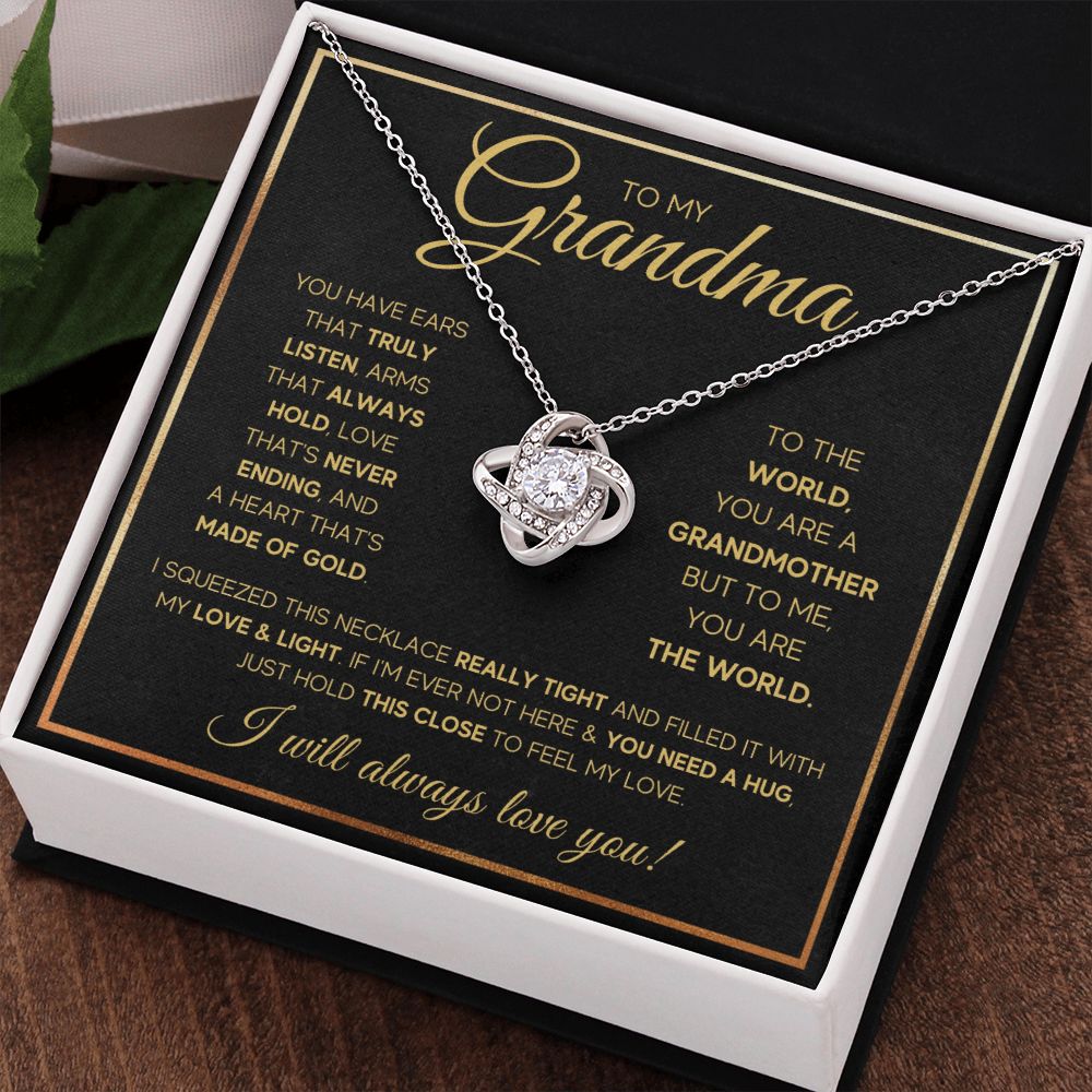 TO MY GRANDMA NEVER ENDING GOLD LOVE KNOT NECKLACE GIFT SET