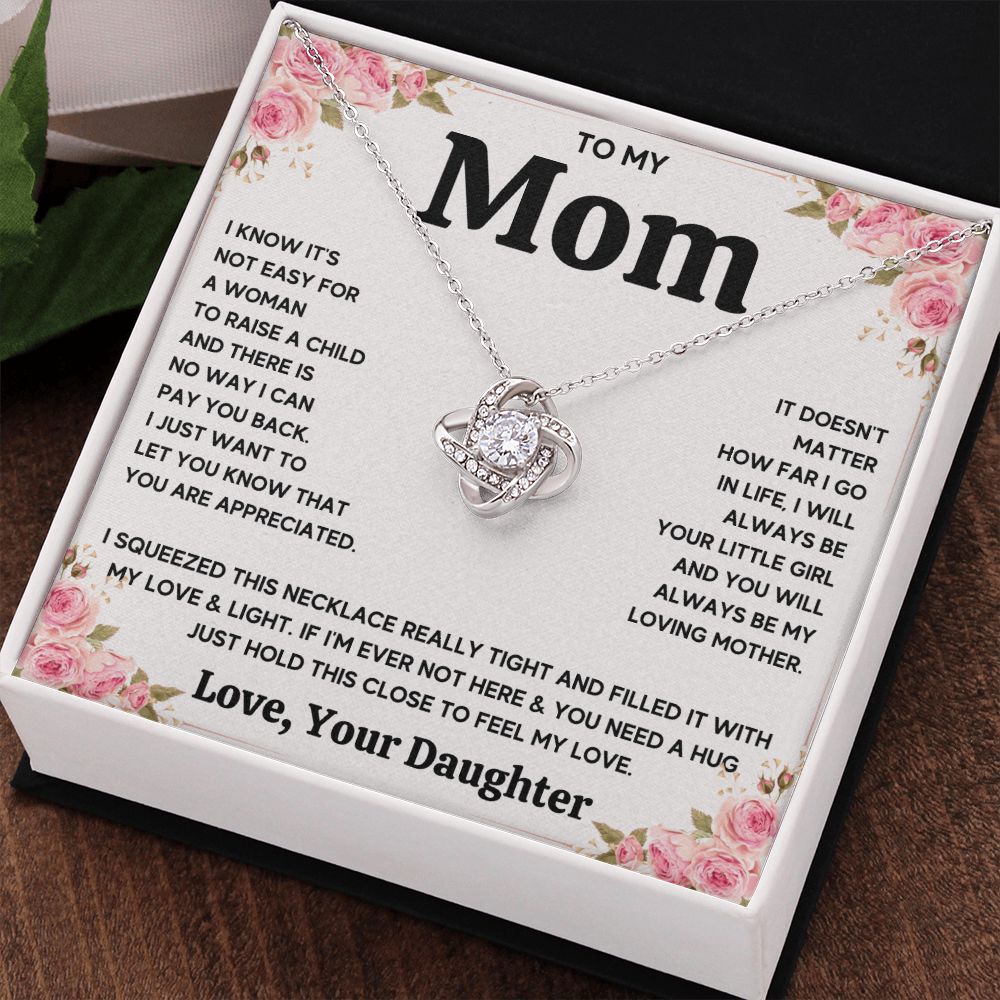 TO MY MOM FROM DAUGHTER SQUEEZED LOVE KNOT NECKLACE GIFT SET