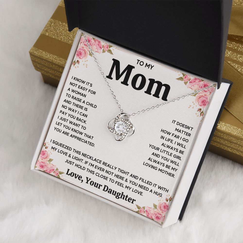 TO MY MOM FROM DAUGHTER SQUEEZED LOVE KNOT NECKLACE GIFT SET
