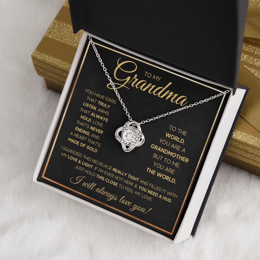 TO MY GRANDMA NEVER ENDING GOLD LOVE KNOT NECKLACE GIFT SET