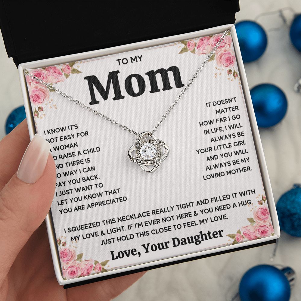TO MY MOM FROM DAUGHTER SQUEEZED LOVE KNOT NECKLACE GIFT SET