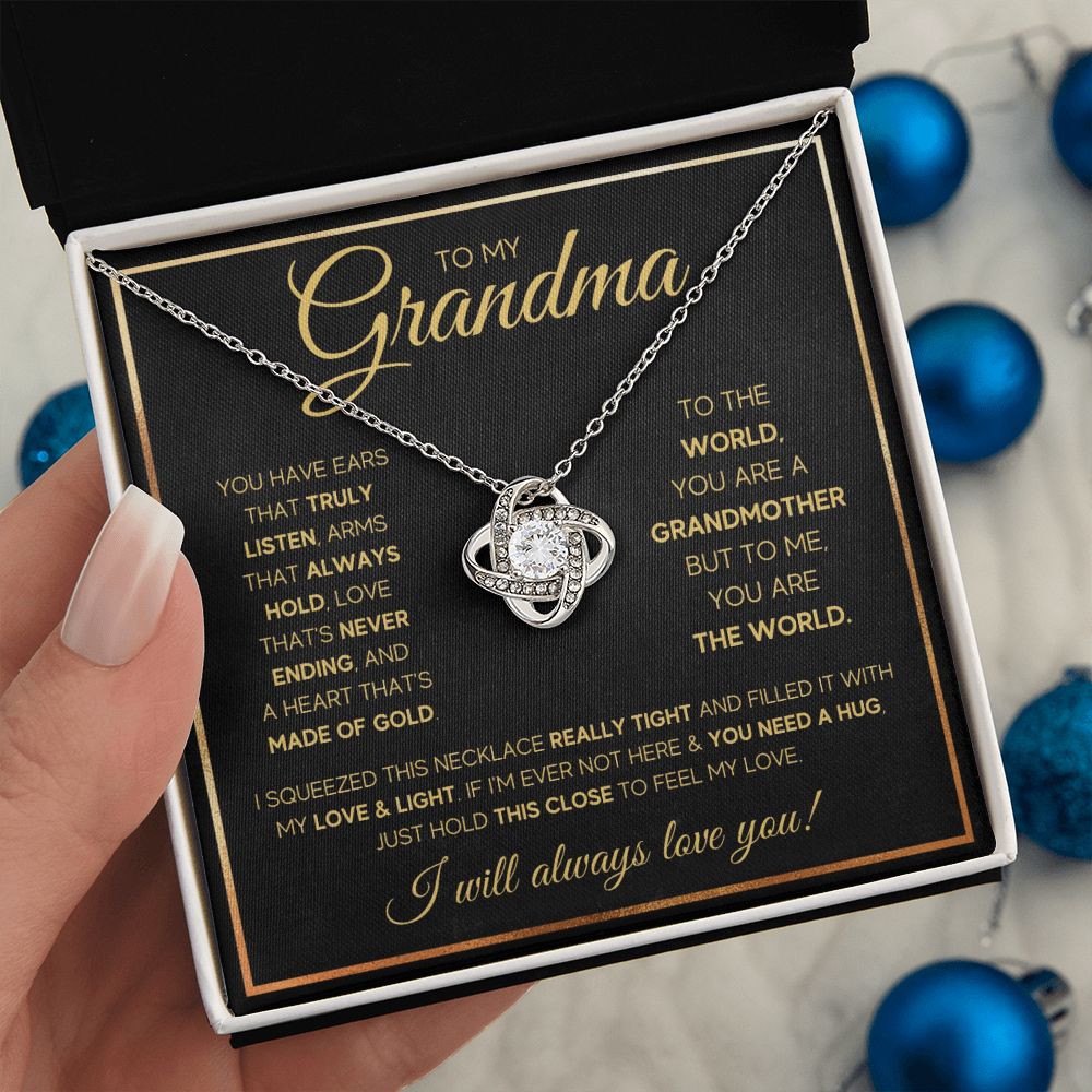 TO MY GRANDMA NEVER ENDING GOLD LOVE KNOT NECKLACE GIFT SET