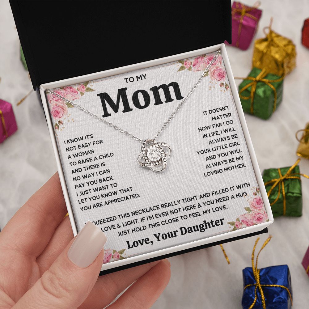 TO MY MOM FROM DAUGHTER SQUEEZED LOVE KNOT NECKLACE GIFT SET