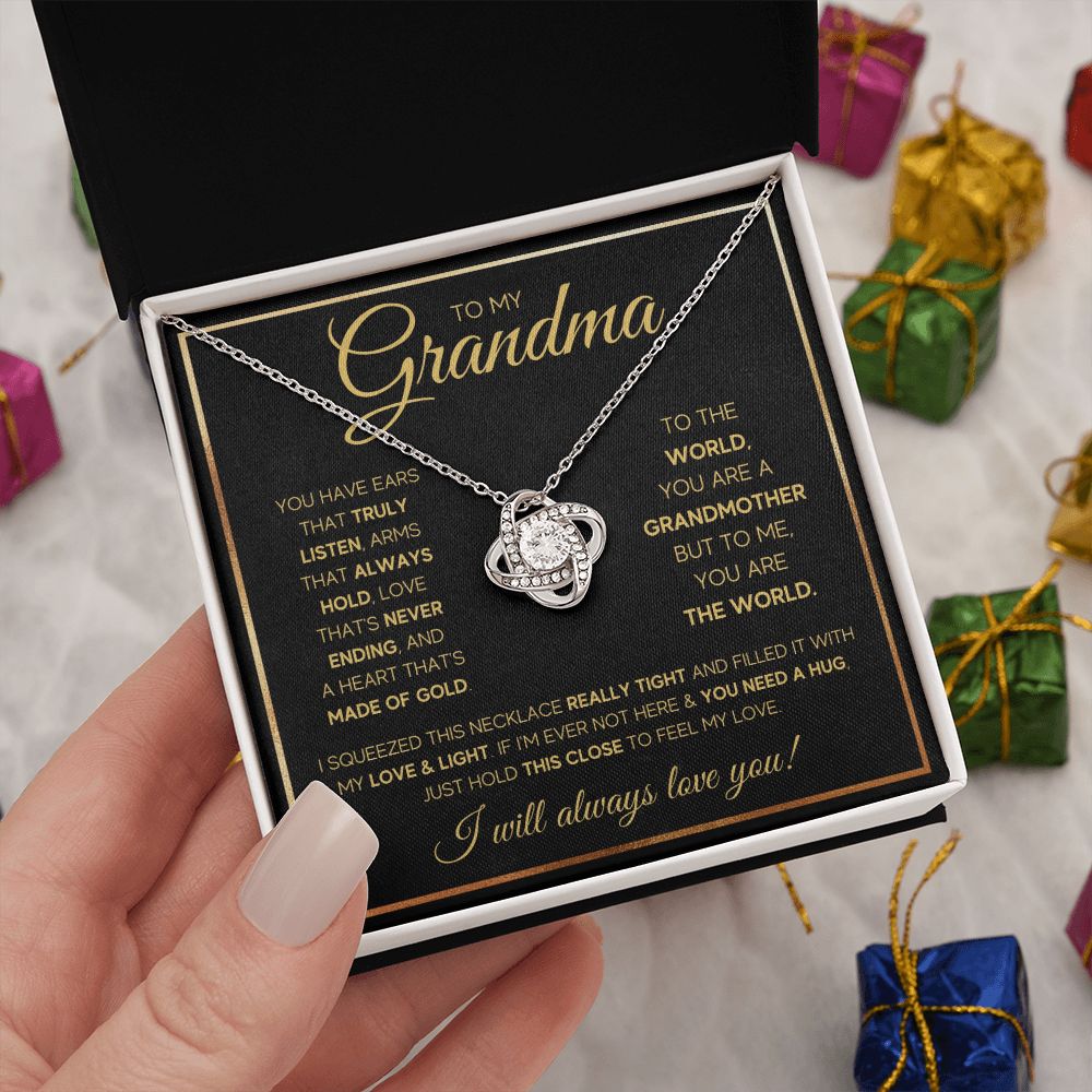 TO MY GRANDMA NEVER ENDING GOLD LOVE KNOT NECKLACE GIFT SET
