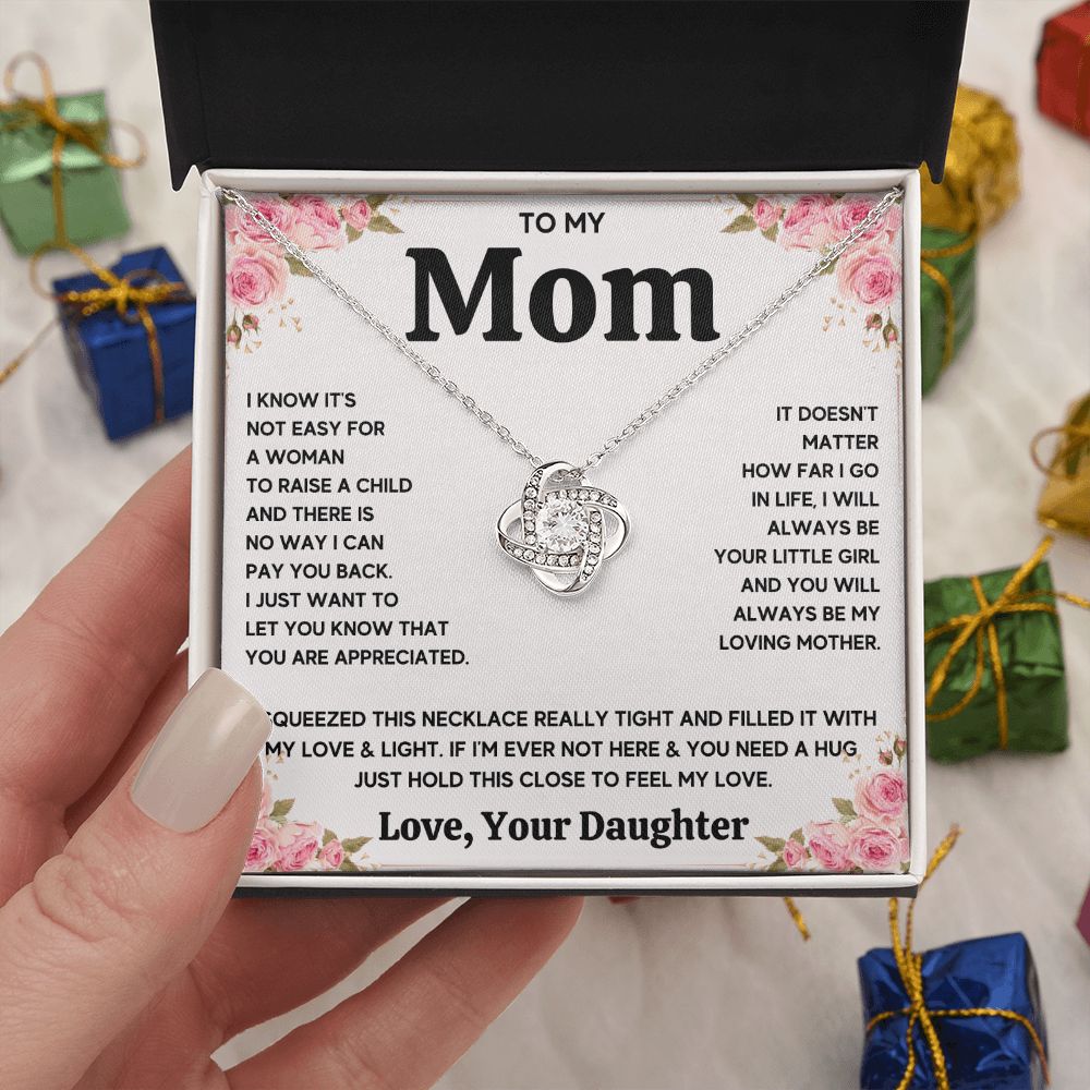 TO MY MOM FROM DAUGHTER SQUEEZED LOVE KNOT NECKLACE GIFT SET