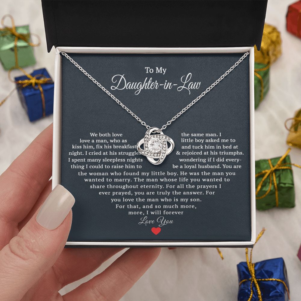 TO MY DAUGHTER IN LAW HEART LOVE KNOT NECKLACE GIFT SET