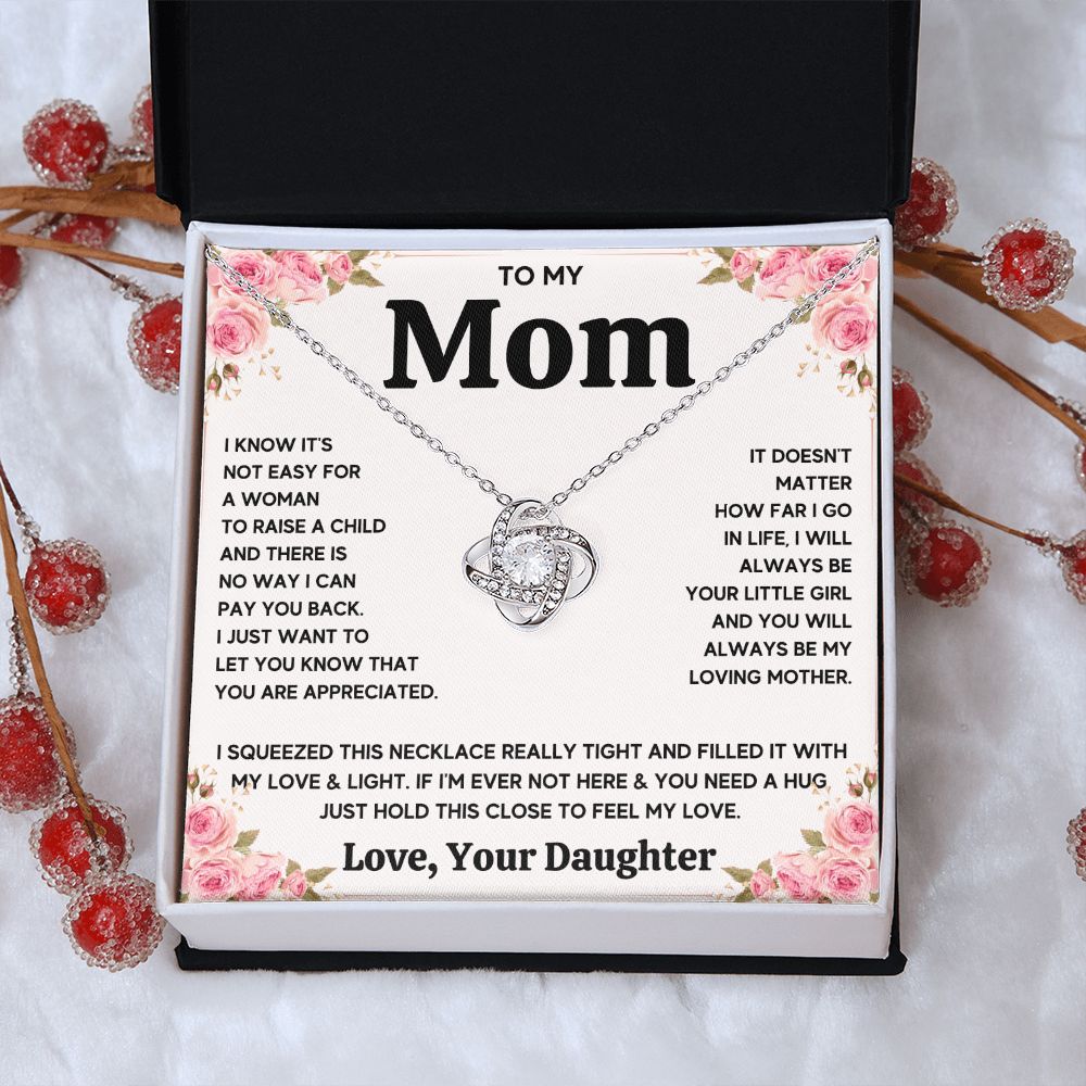 TO MY MOM FROM DAUGHTER SQUEEZED LOVE KNOT NECKLACE GIFT SET