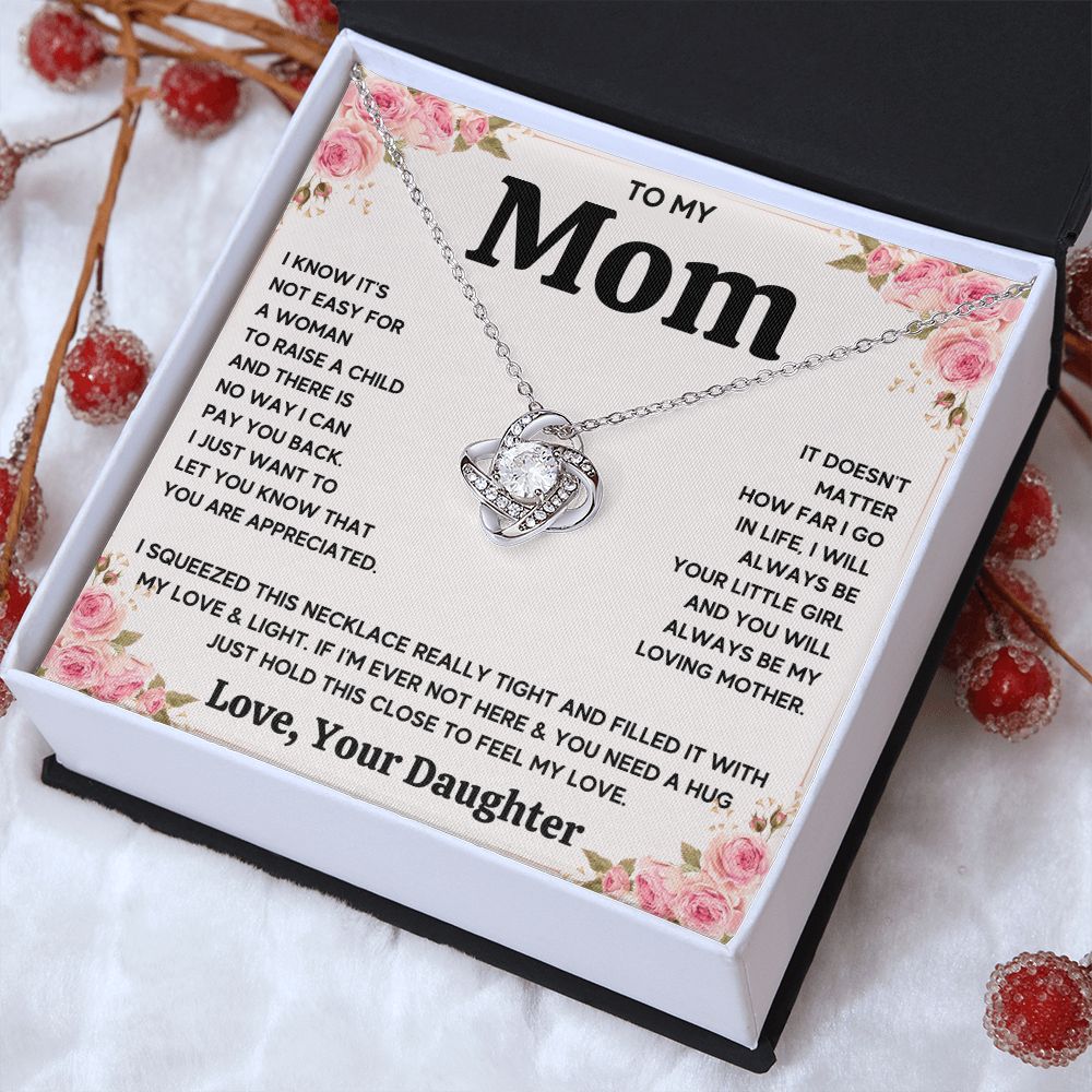 TO MY MOM FROM DAUGHTER SQUEEZED LOVE KNOT NECKLACE GIFT SET