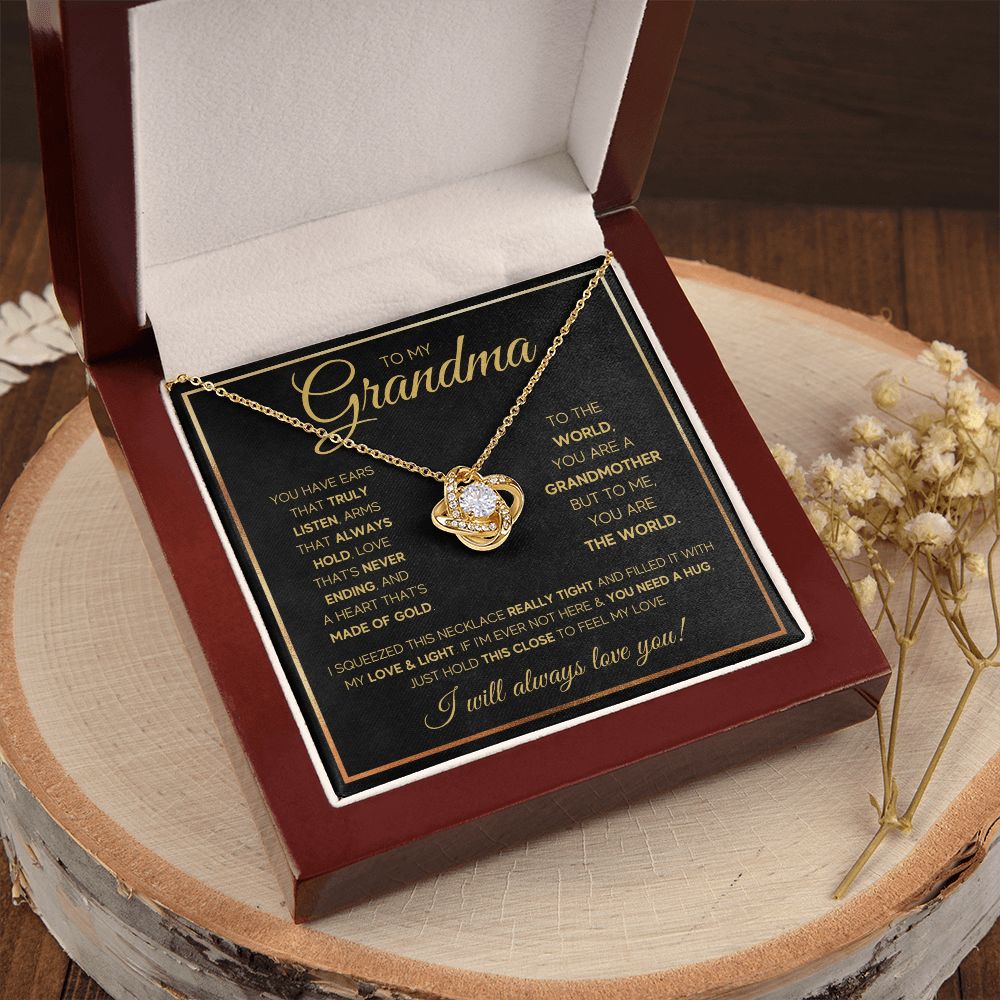 TO MY GRANDMA NEVER ENDING GOLD LOVE KNOT NECKLACE GIFT SET