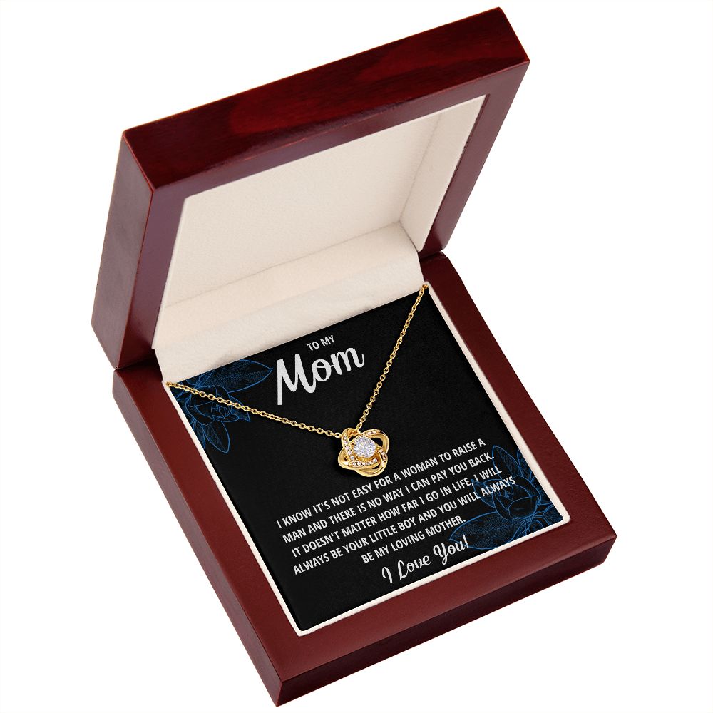 TO MY MOM LITTLE BOY BLACK LOVE KNOT NECKLACE GIFT SET
