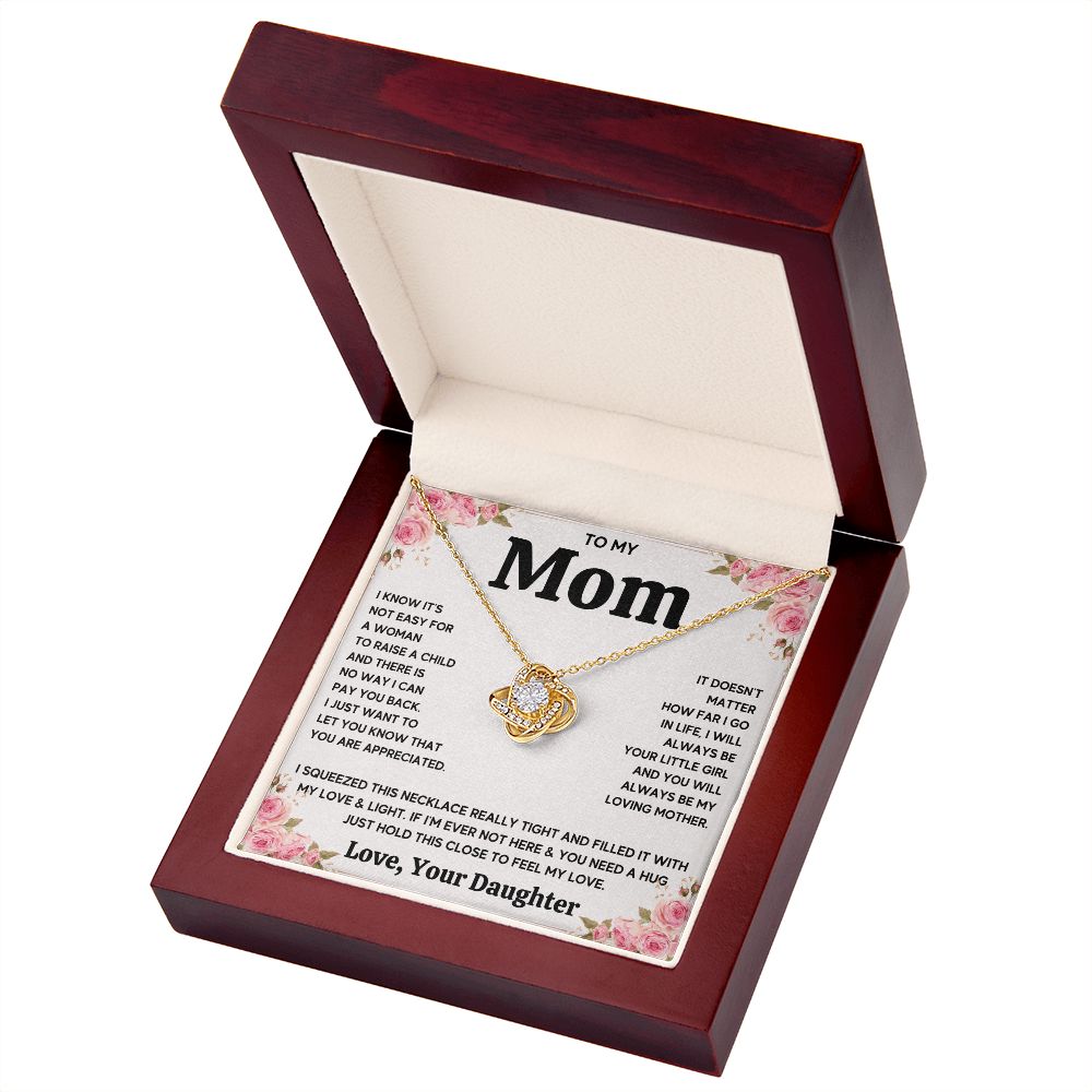TO MY MOM FROM DAUGHTER SQUEEZED LOVE KNOT NECKLACE GIFT SET