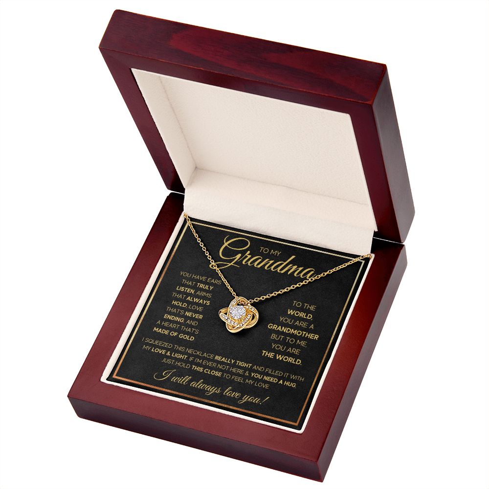 TO MY GRANDMA NEVER ENDING GOLD LOVE KNOT NECKLACE GIFT SET
