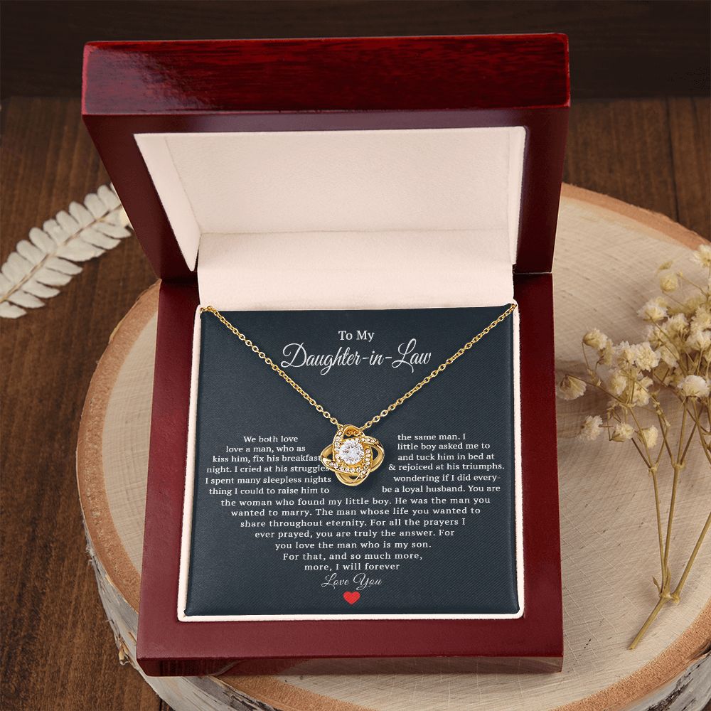TO MY DAUGHTER IN LAW HEART LOVE KNOT NECKLACE GIFT SET