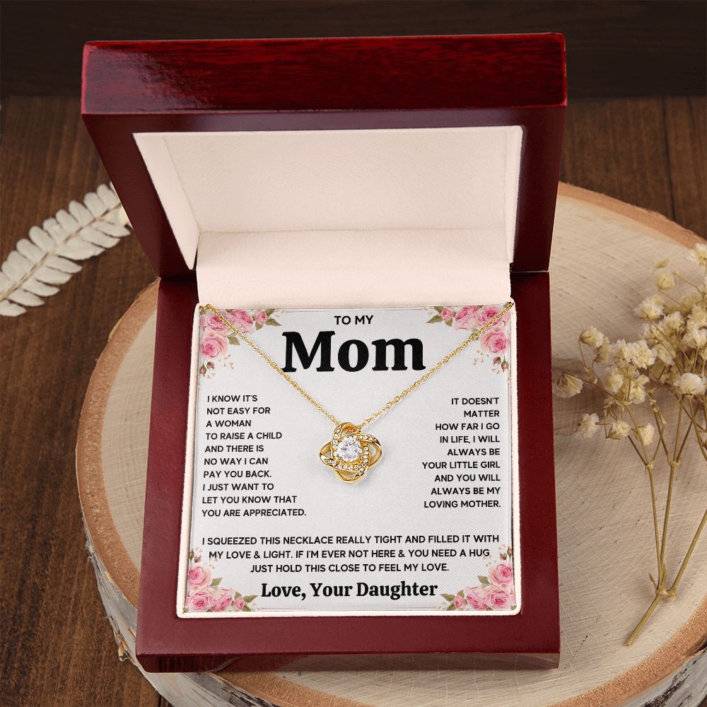 TO MY MOM FROM DAUGHTER SQUEEZED LOVE KNOT NECKLACE GIFT SET