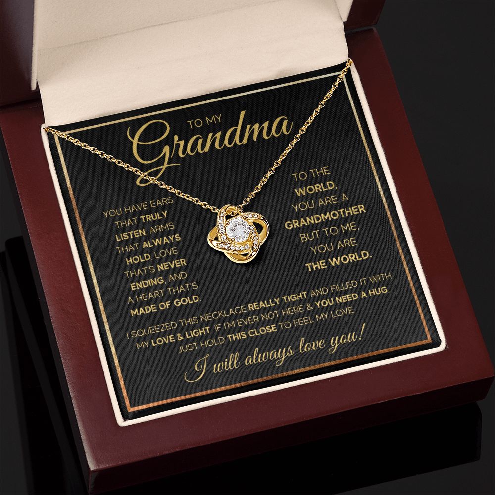 TO MY GRANDMA NEVER ENDING GOLD LOVE KNOT NECKLACE GIFT SET