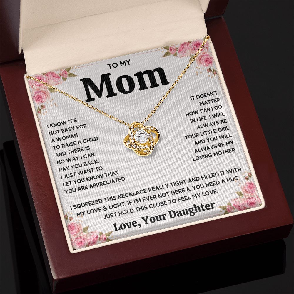 TO MY MOM FROM DAUGHTER SQUEEZED LOVE KNOT NECKLACE GIFT SET