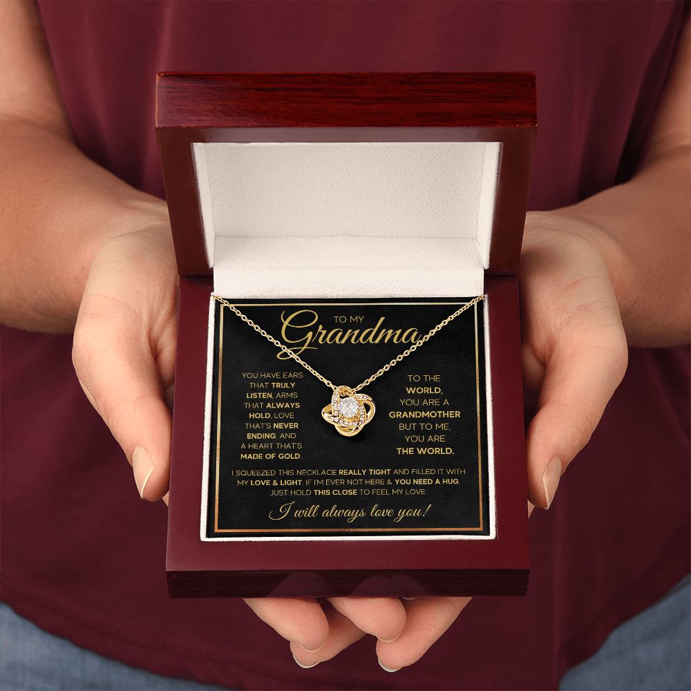 TO MY GRANDMA NEVER ENDING GOLD LOVE KNOT NECKLACE GIFT SET
