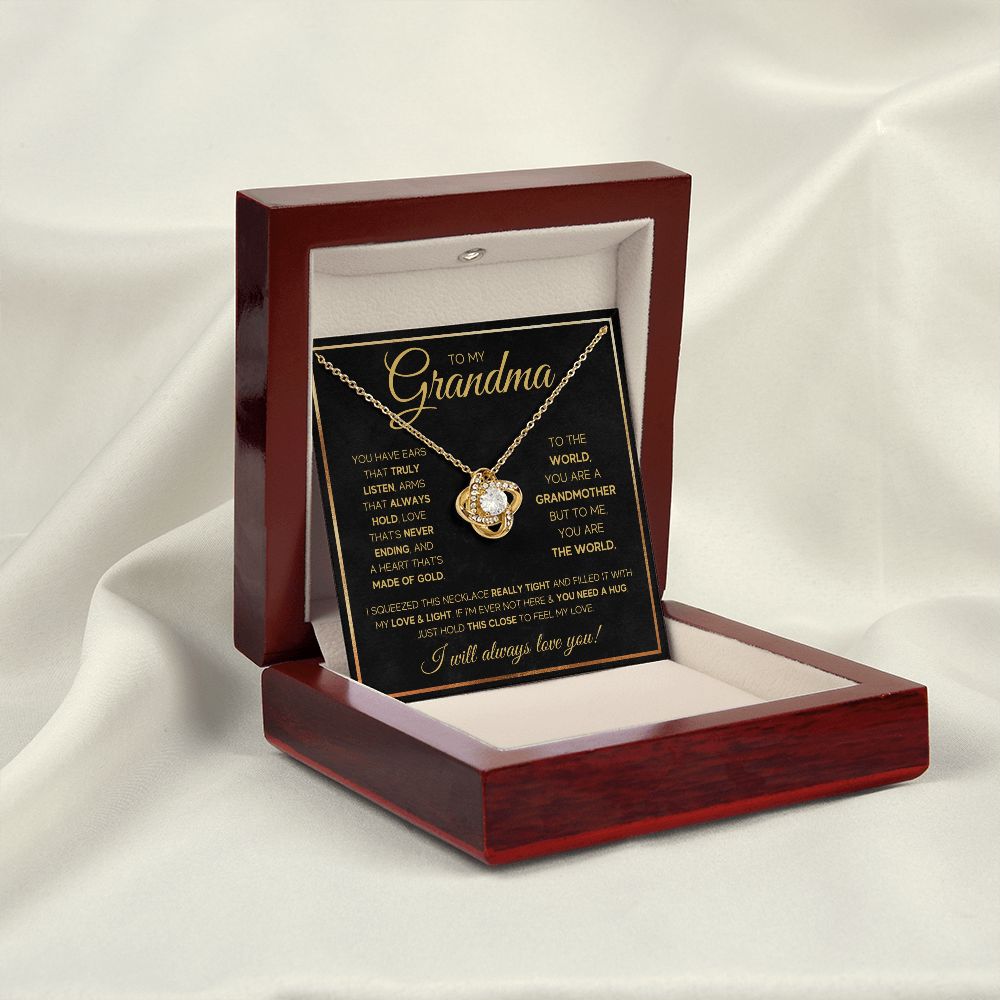TO MY GRANDMA NEVER ENDING GOLD LOVE KNOT NECKLACE GIFT SET