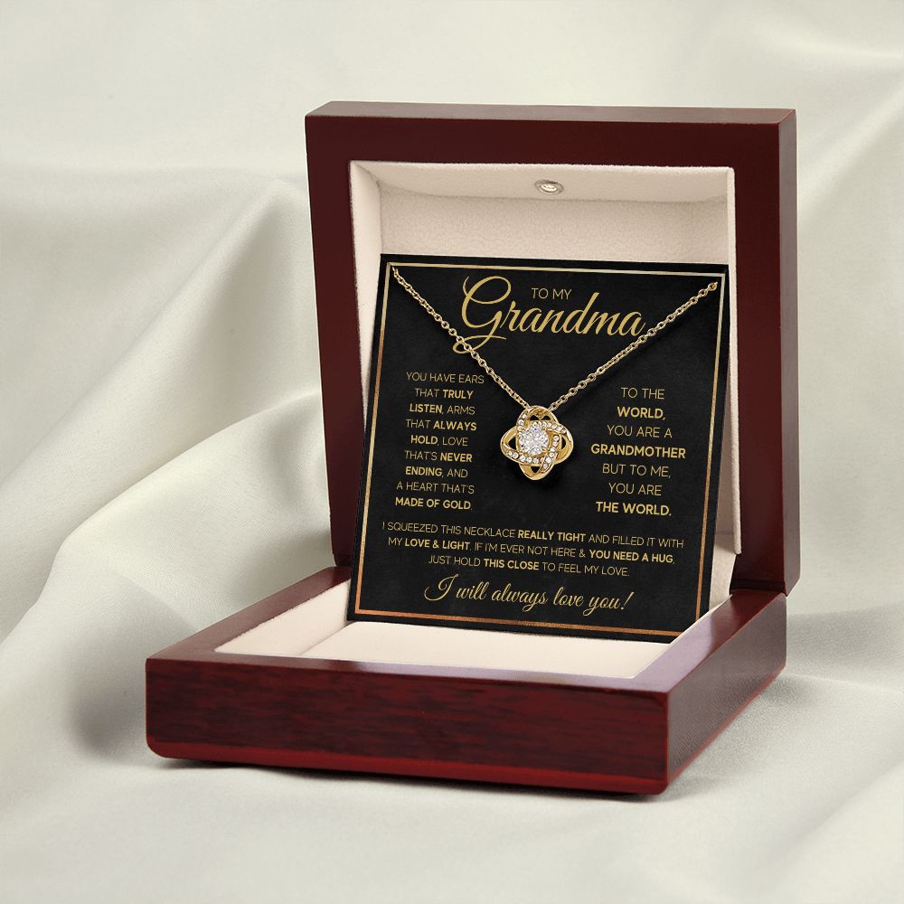 TO MY GRANDMA NEVER ENDING GOLD LOVE KNOT NECKLACE GIFT SET
