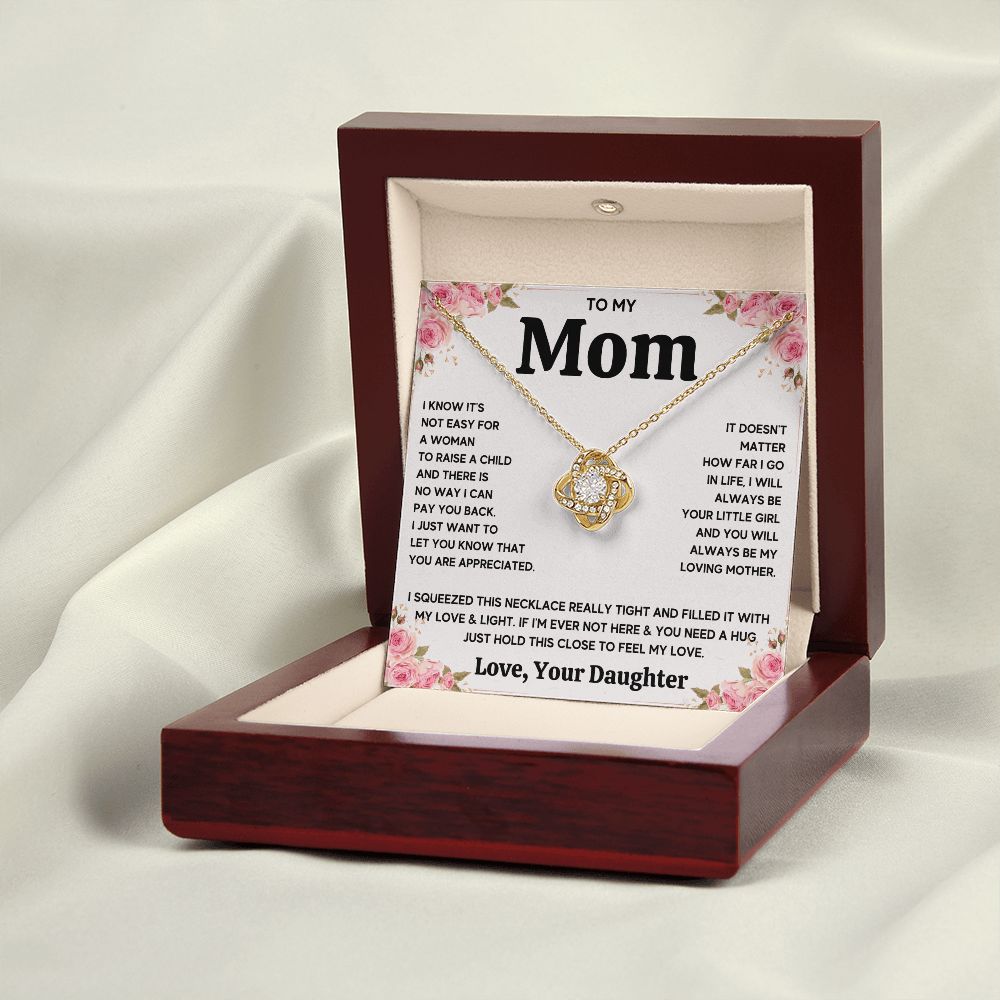 TO MY MOM FROM DAUGHTER SQUEEZED LOVE KNOT NECKLACE GIFT SET