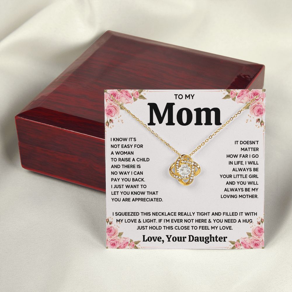 TO MY MOM FROM DAUGHTER SQUEEZED LOVE KNOT NECKLACE GIFT SET