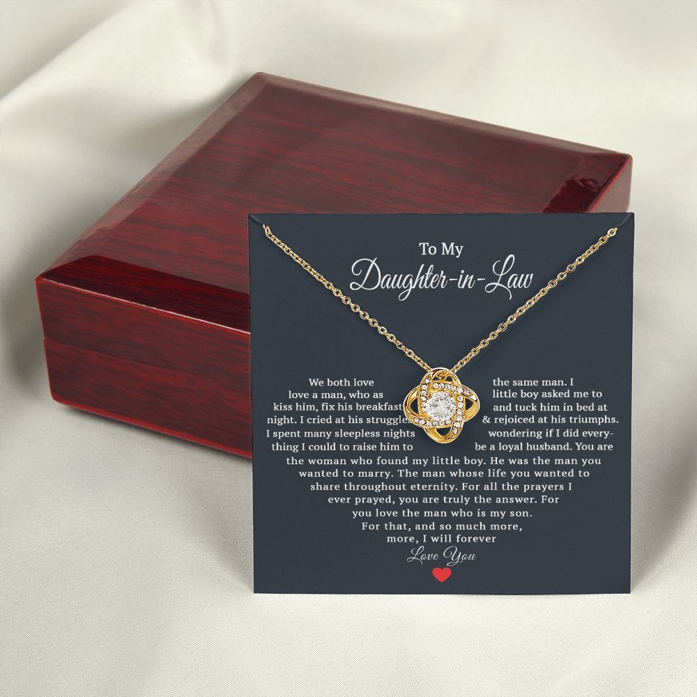 TO MY DAUGHTER IN LAW HEART LOVE KNOT NECKLACE GIFT SET