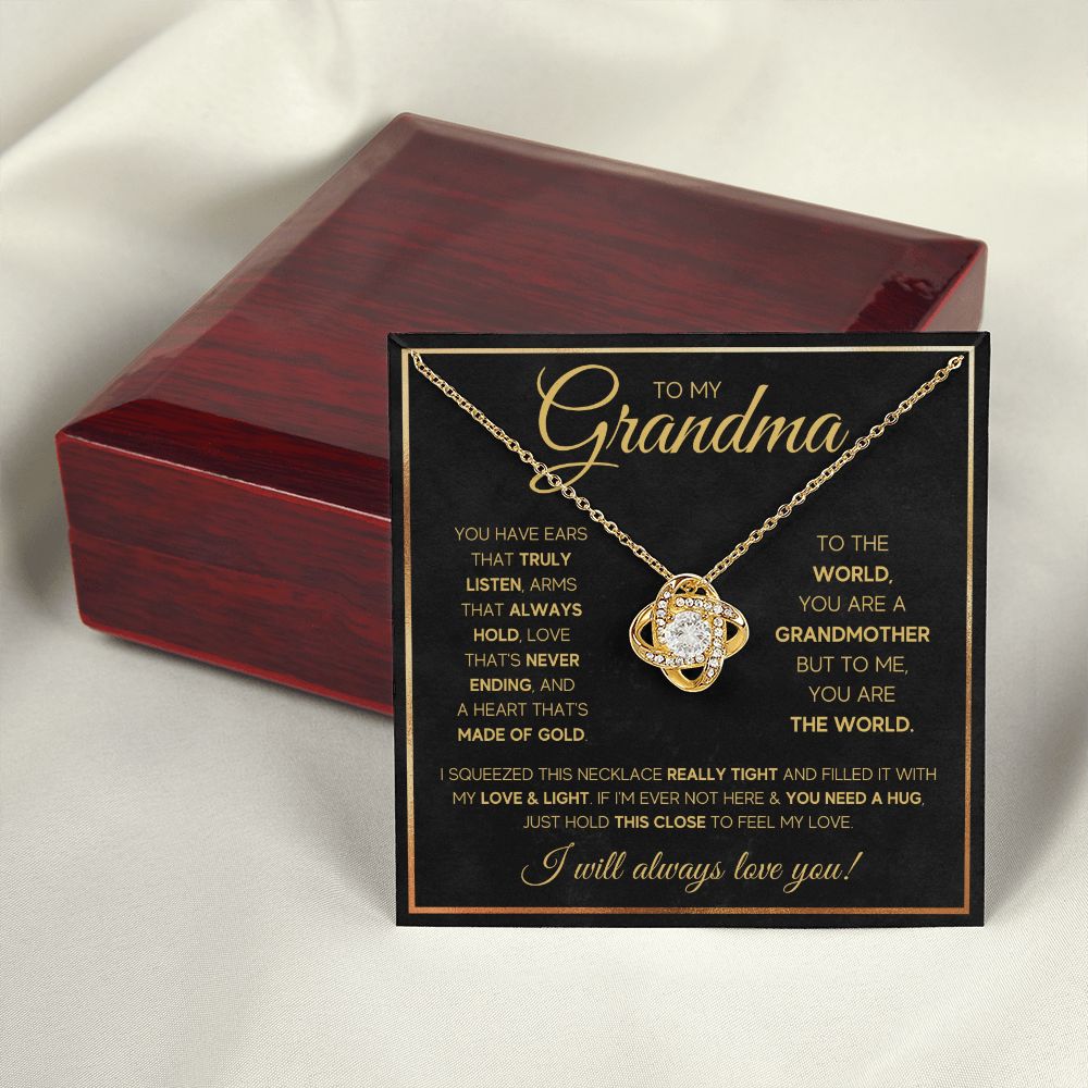 TO MY GRANDMA NEVER ENDING GOLD LOVE KNOT NECKLACE GIFT SET