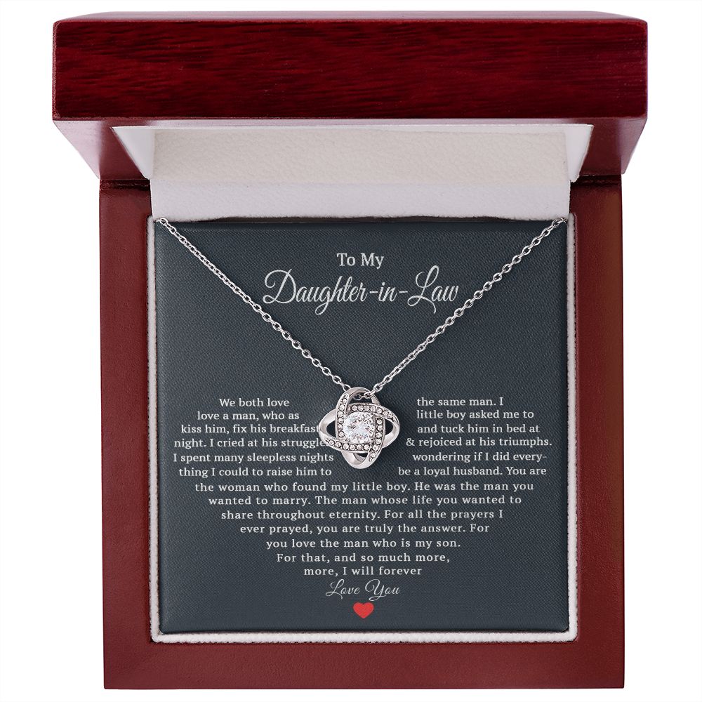 TO MY DAUGHTER IN LAW HEART LOVE KNOT NECKLACE GIFT SET