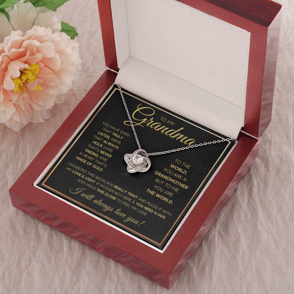 TO MY GRANDMA NEVER ENDING GOLD LOVE KNOT NECKLACE GIFT SET