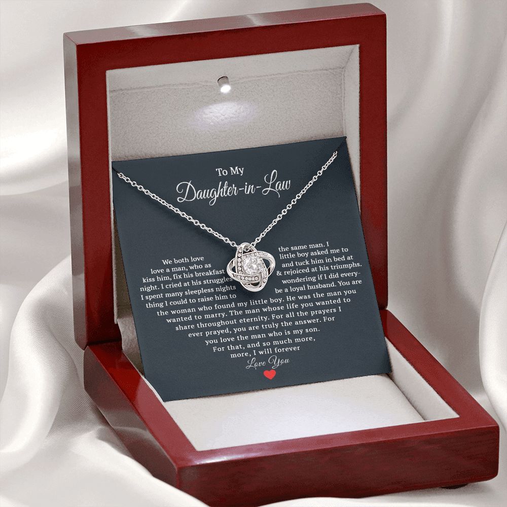 TO MY DAUGHTER IN LAW HEART LOVE KNOT NECKLACE GIFT SET