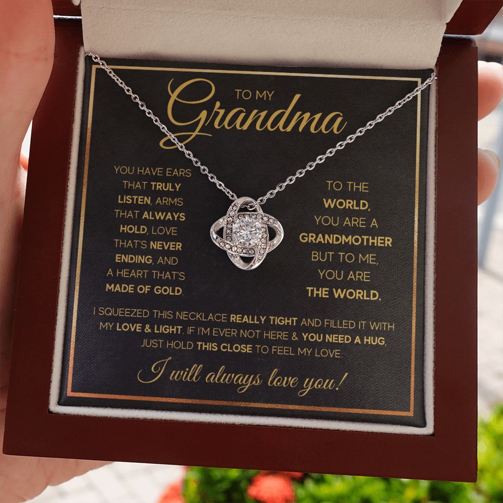 TO MY GRANDMA NEVER ENDING GOLD LOVE KNOT NECKLACE GIFT SET