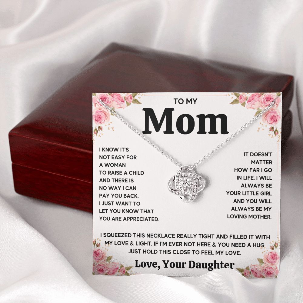 TO MY MOM FROM DAUGHTER SQUEEZED LOVE KNOT NECKLACE GIFT SET