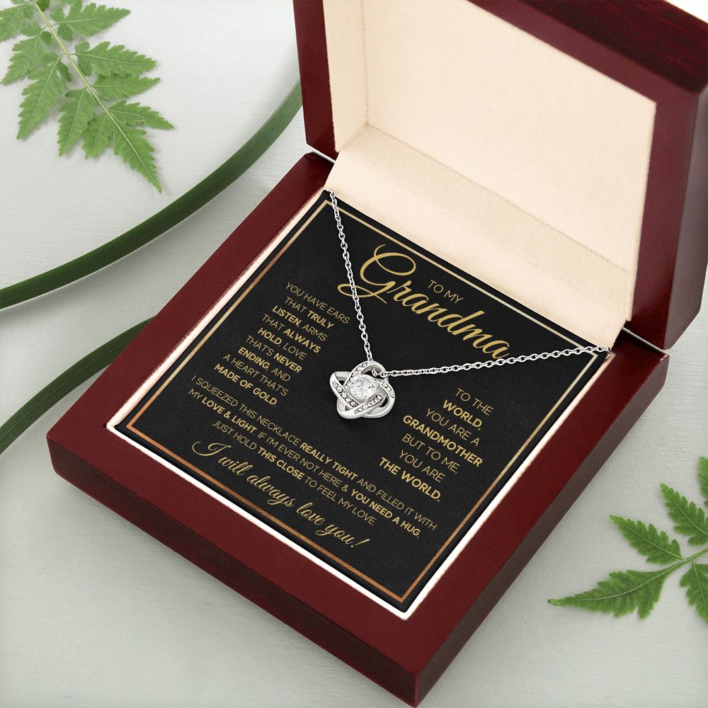 TO MY GRANDMA NEVER ENDING GOLD LOVE KNOT NECKLACE GIFT SET